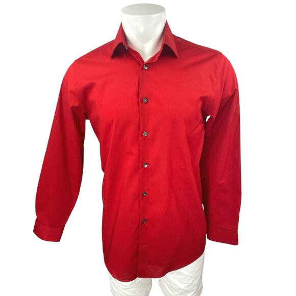J.Ferrar JF Men's Red Stretch Long Sleeve Button Down Shirt Top Size M 15/15.5 - Picture 1 of 3
